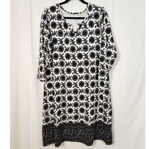 Liz Claiborne Large‎ $74 Black Medallion Paisley Knit Dress Boho Chic